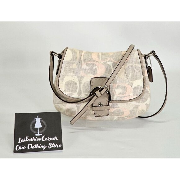 Coach Women's Grey Linen Soho Optic Pleated Flap Shoulder Bag Small 1945 - Picture 1 of 15